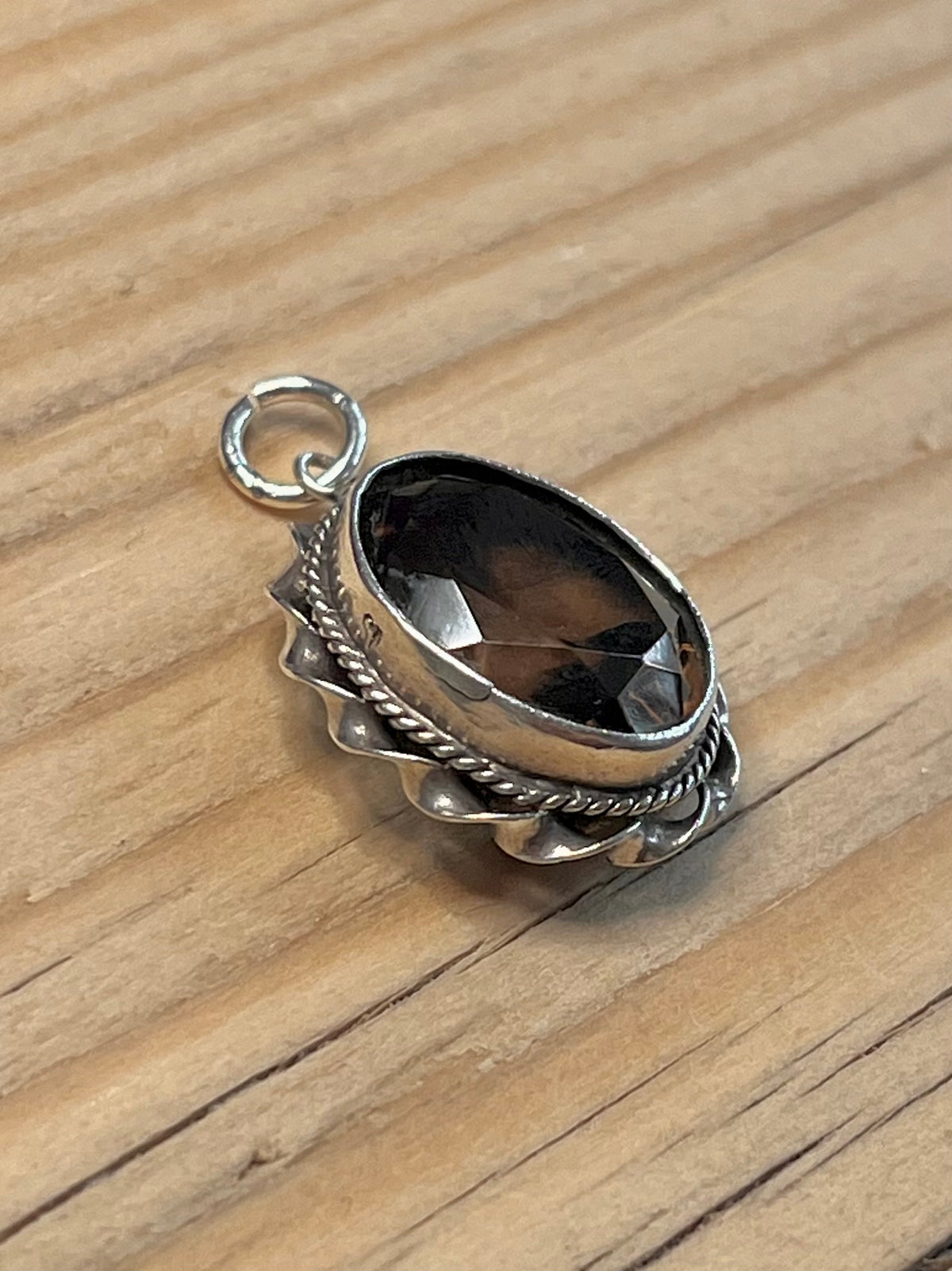 Oval Ornate Dark Citrine 925 Sterling Silver Pendant