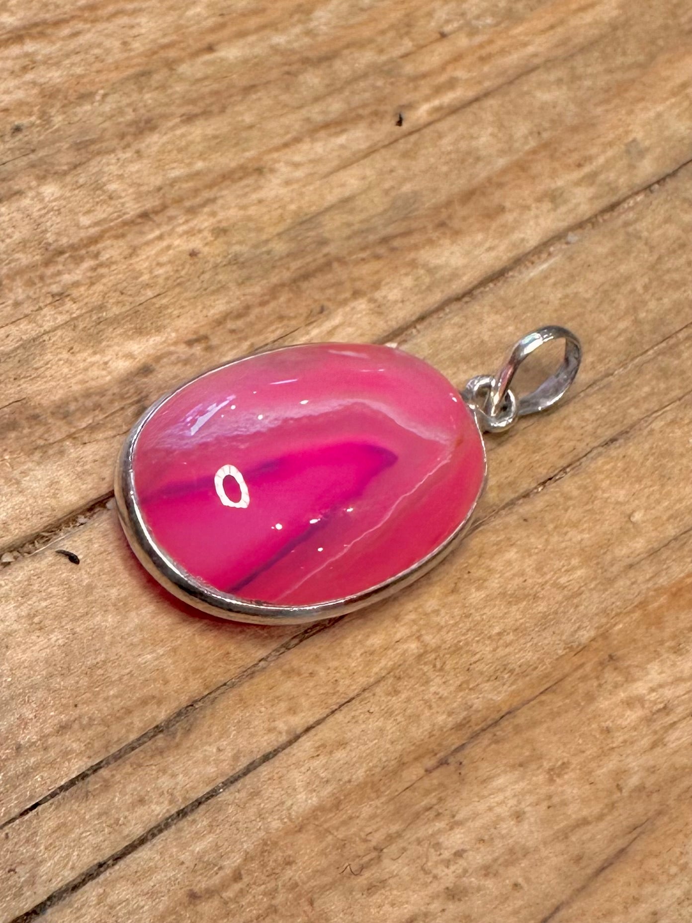Vintage Oval Botswana Rosa Achat 925 Sterling Silber Anhänger