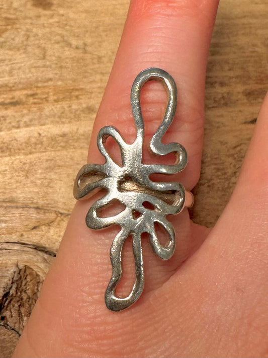 Abstract Splat Style 925 Silver Size K Ring