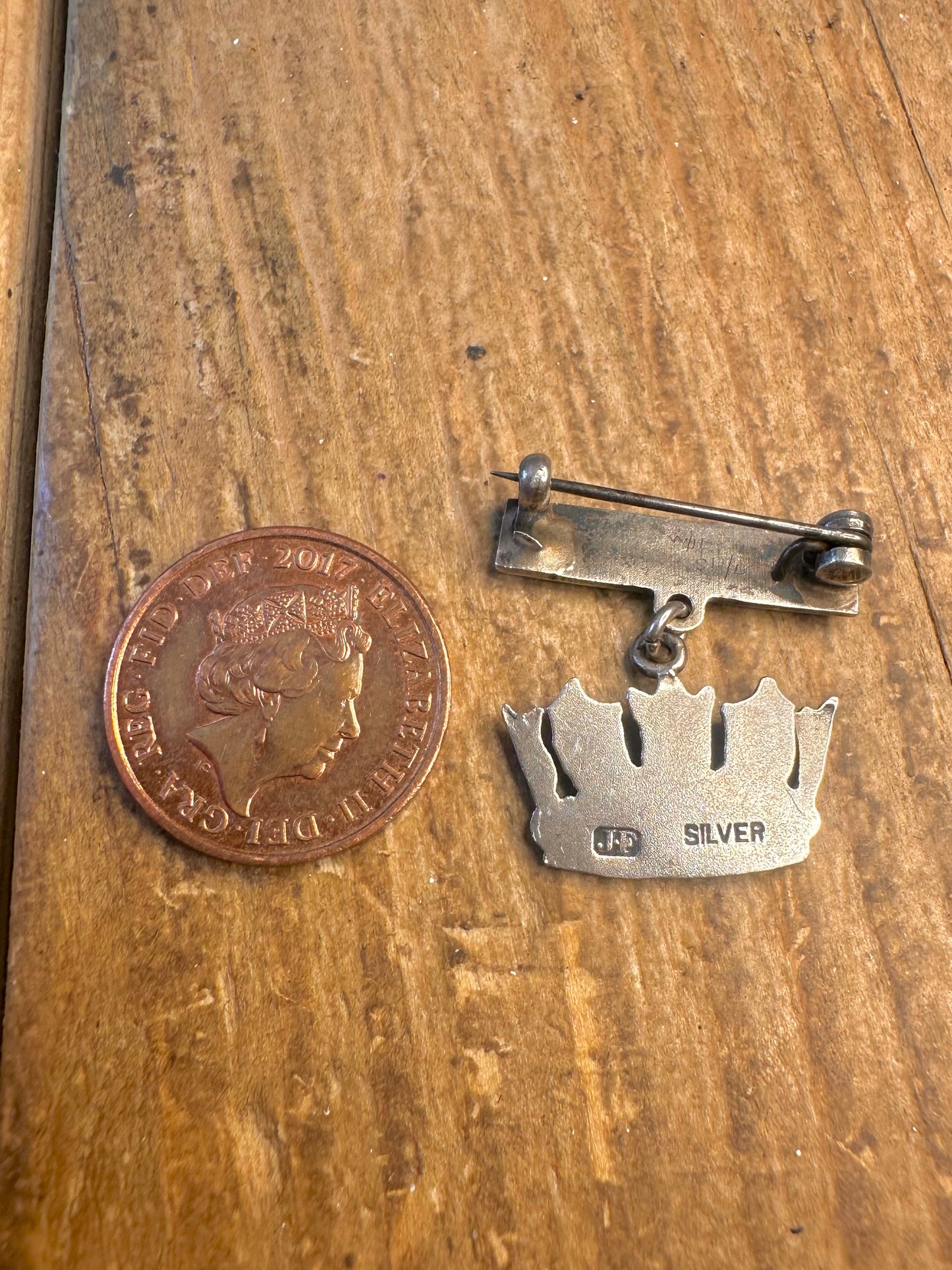 WW2 Royal Navy Enamel Naval Crown Sweatheart Maker James Fenton 925 Sterling Silver Brooch