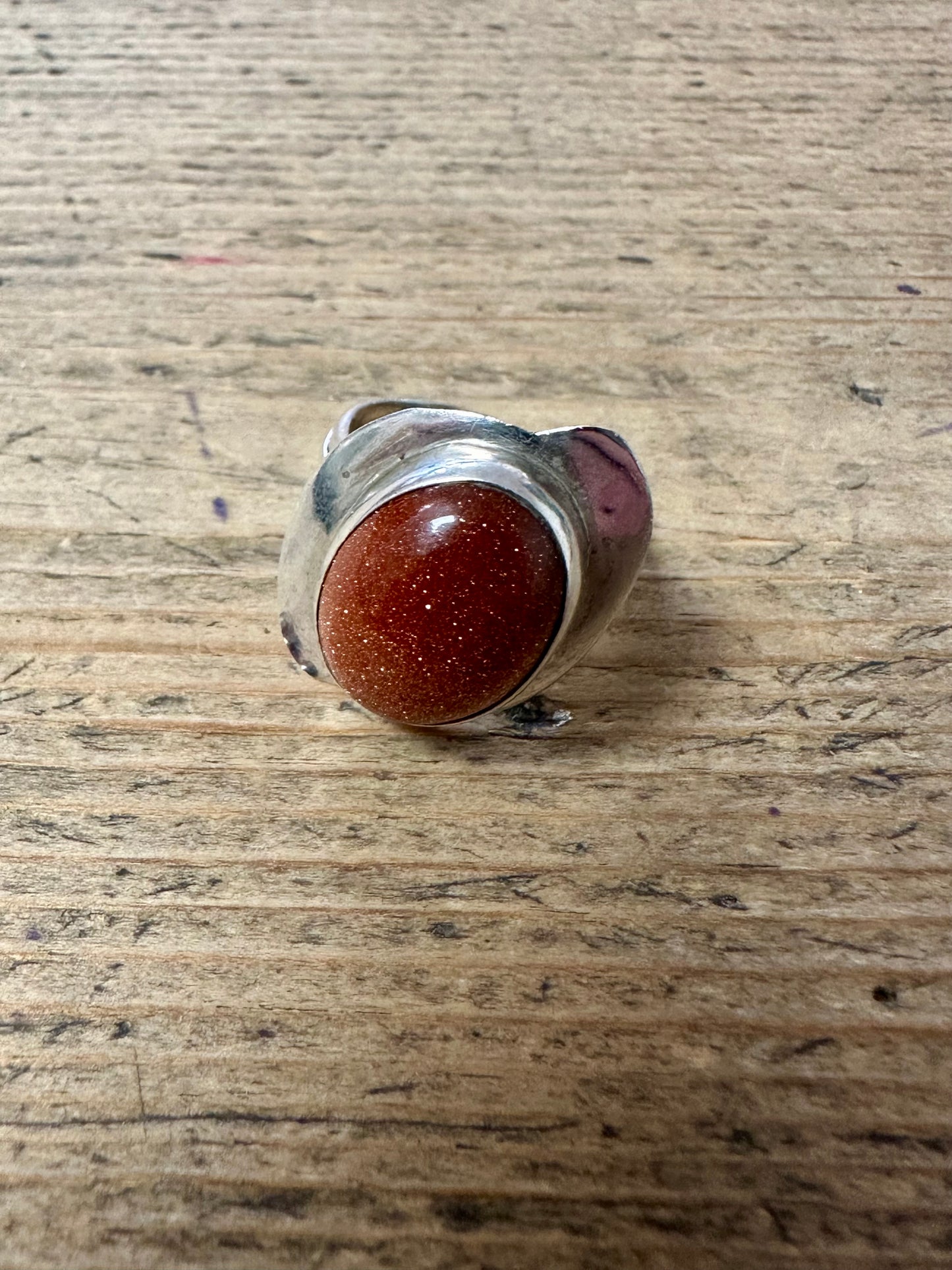 Vintage Abstract Sunstone 925 Silver Size M Ring