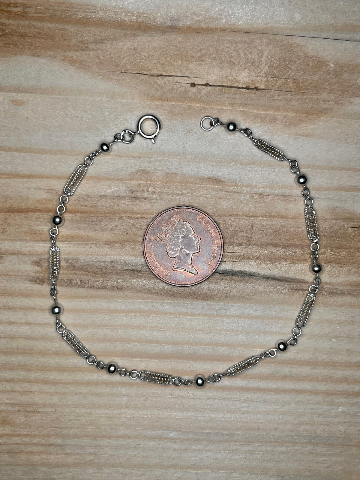 Delicate Filigree Bar and Ball Link 925 Sterling Silver 8 Inch Bracelet