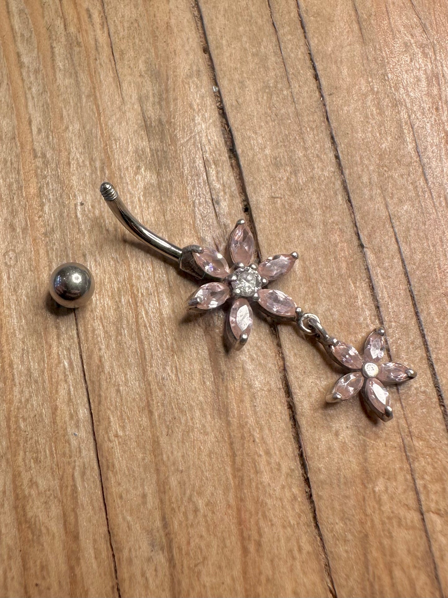 Modern Pink Flower Belly Bar 925 Sterling Silver Body Jewellery