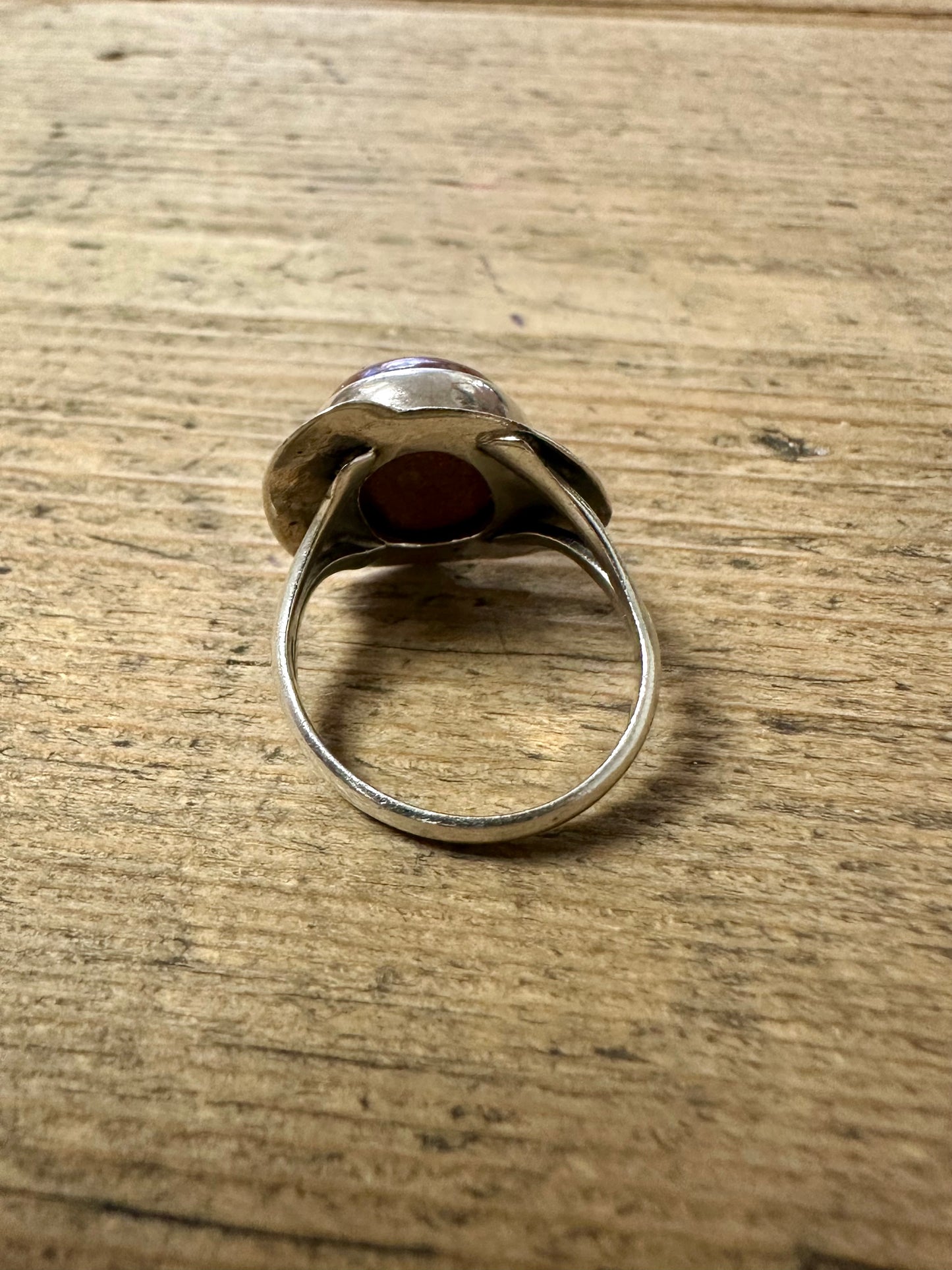 Vintage Abstract Sunstone 925 Silver Size M Ring