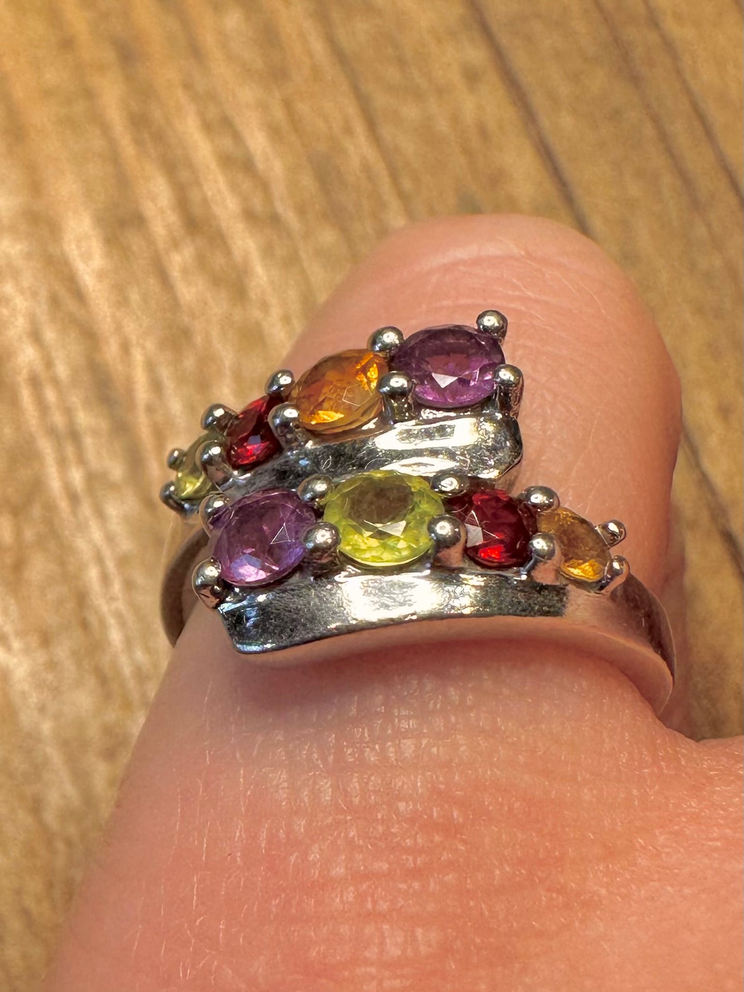 Moderner Multi-Edelstein überlappender 925 Sterling Silber Ring Größe N1/2