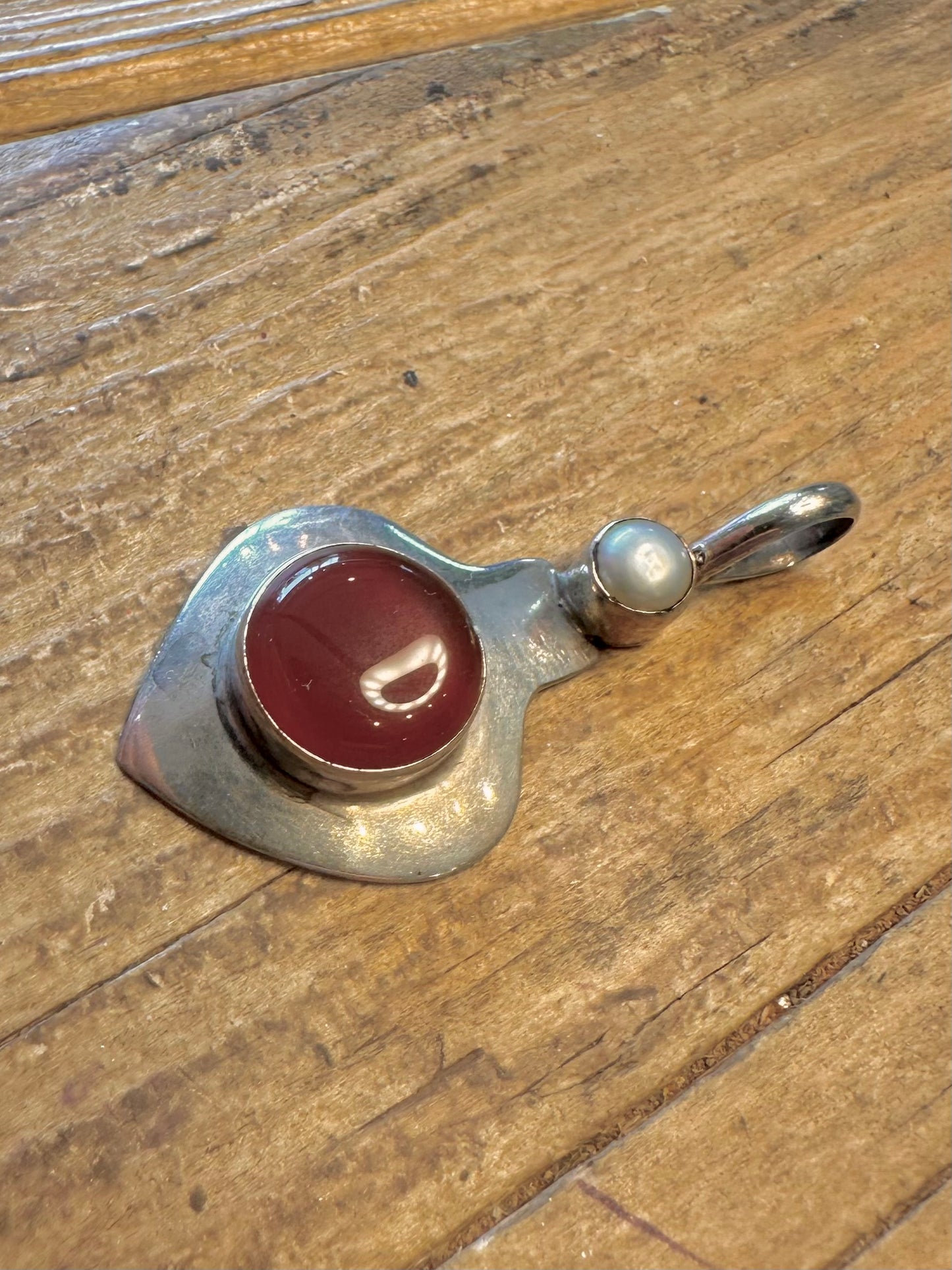 Carnelian and Pearl 925 Sterling Silver Pendant