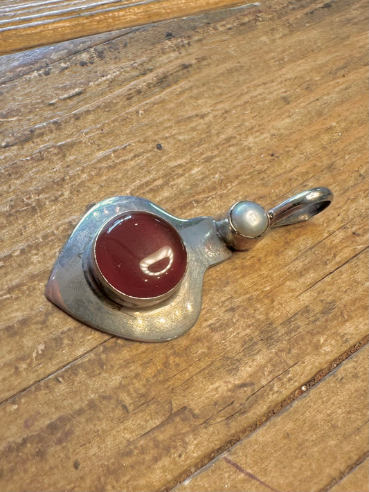 Carnelian and Pearl 925 Sterling Silver Pendant