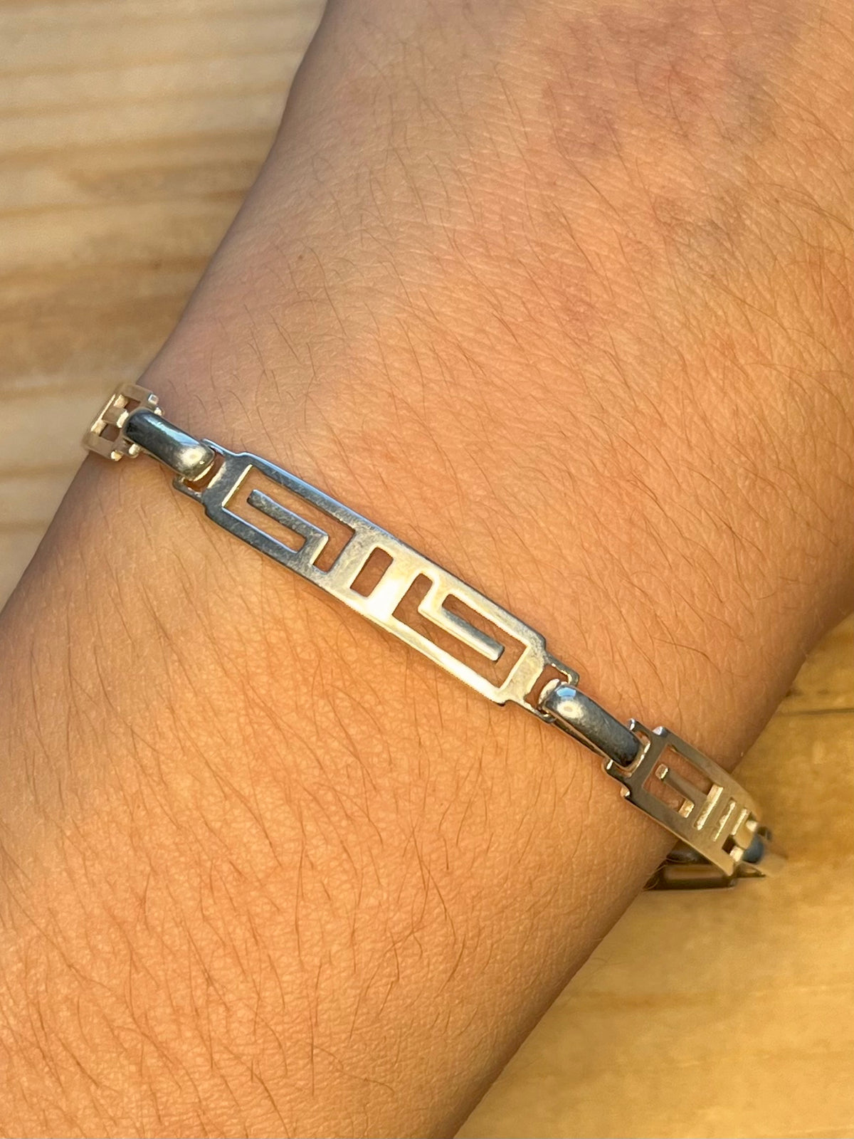 Greek Key Link 925 Mexico Sterling Silver 7.5 Inch Bracelet