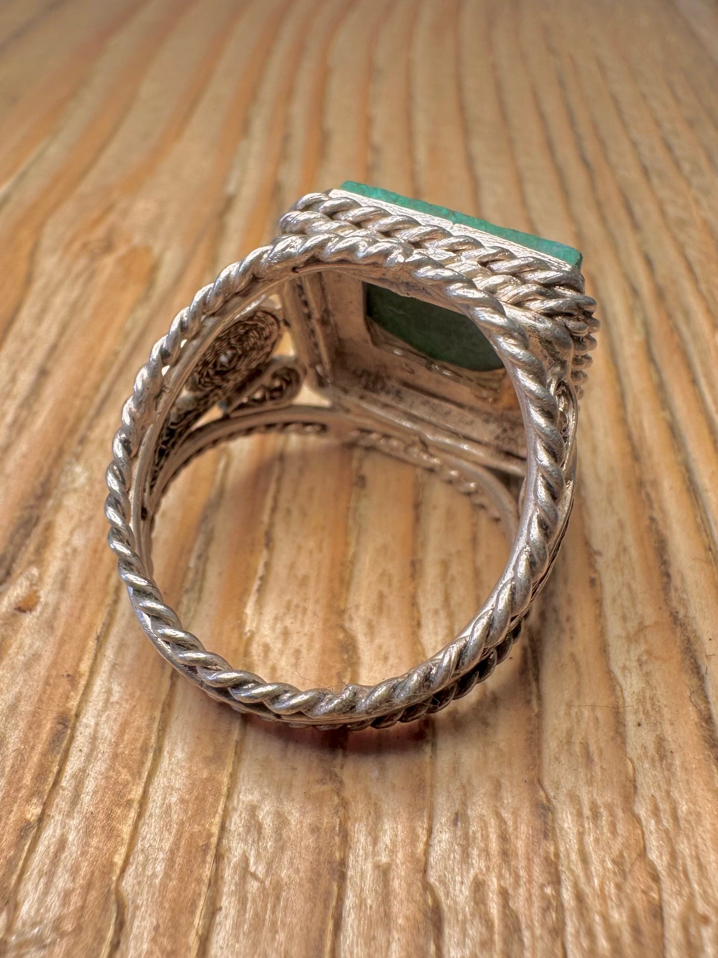 Vintage Turquoise Square Filigree 925 Sterling Silver Size U Ring