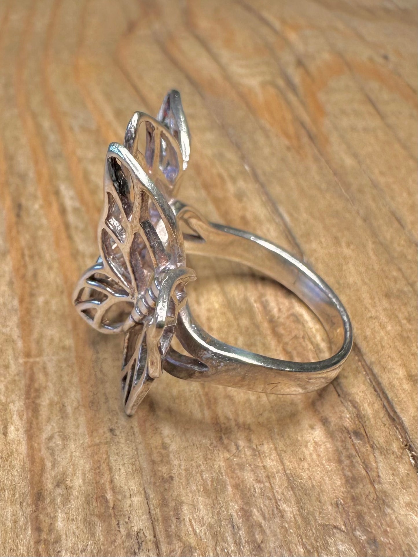 Vintage Double Butterfly 925 Sterling Silver Size N Ring