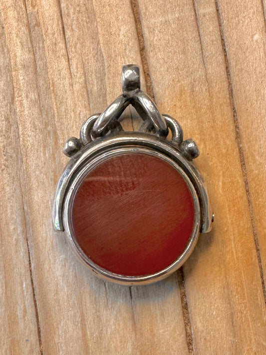 Antique 1883 Carnelian and Bloodstone Swivel Thob 925 Silver Pendant