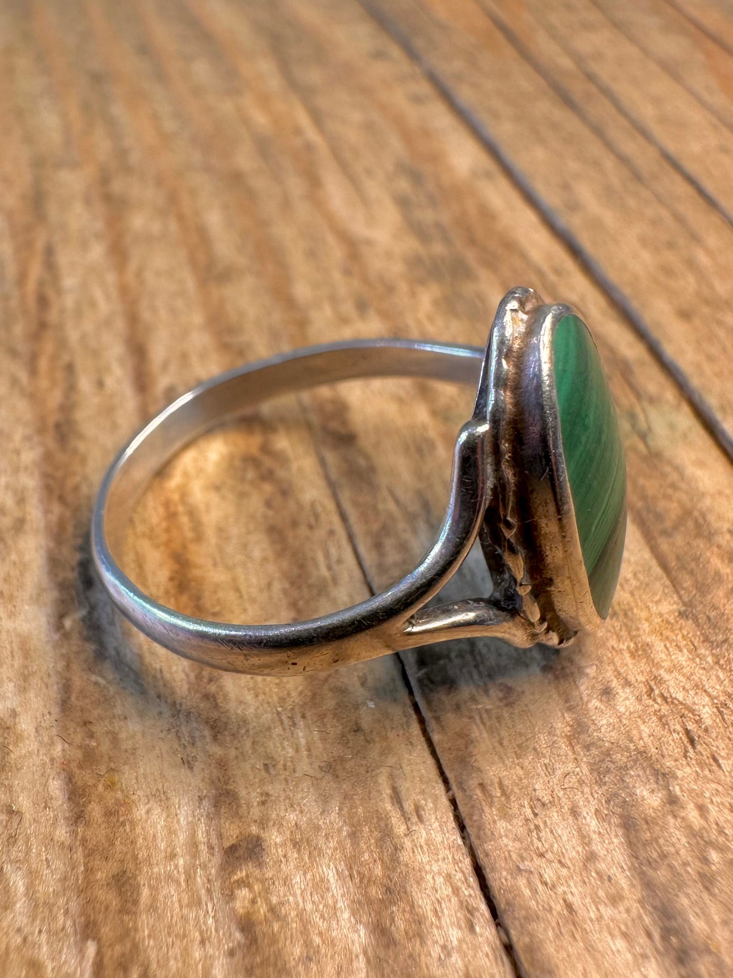 Ovaler Malachit 925er Sterling Silber Ring Größe P1/2