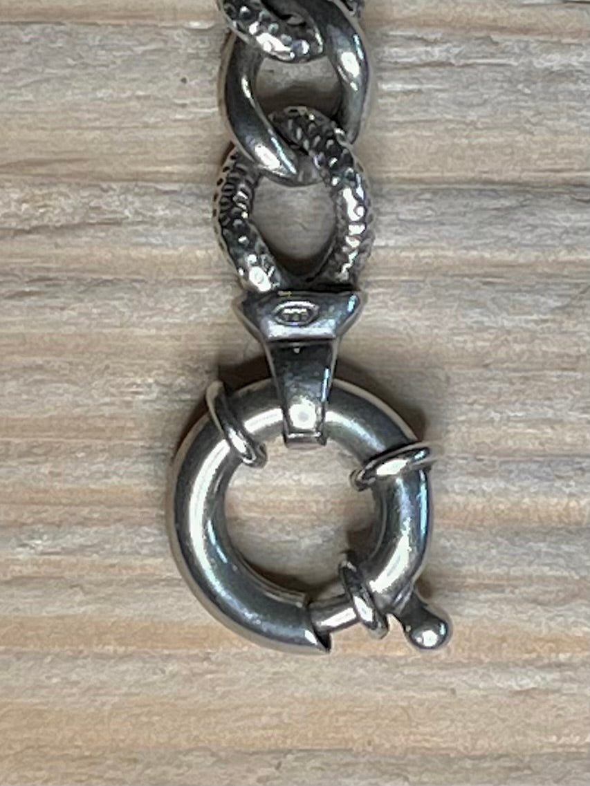 Chunky Textured Curb Link Spring Ring Clasp 925 Sterling Silver 7.5 inch Bracelet