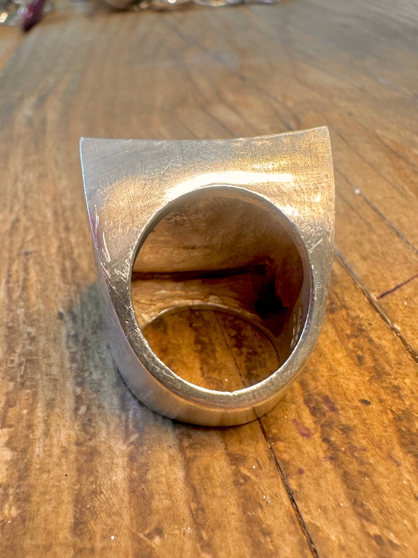 Chunky Heavy Hammered Square Curved Mexico 925 Sterling Silver Size L Ring