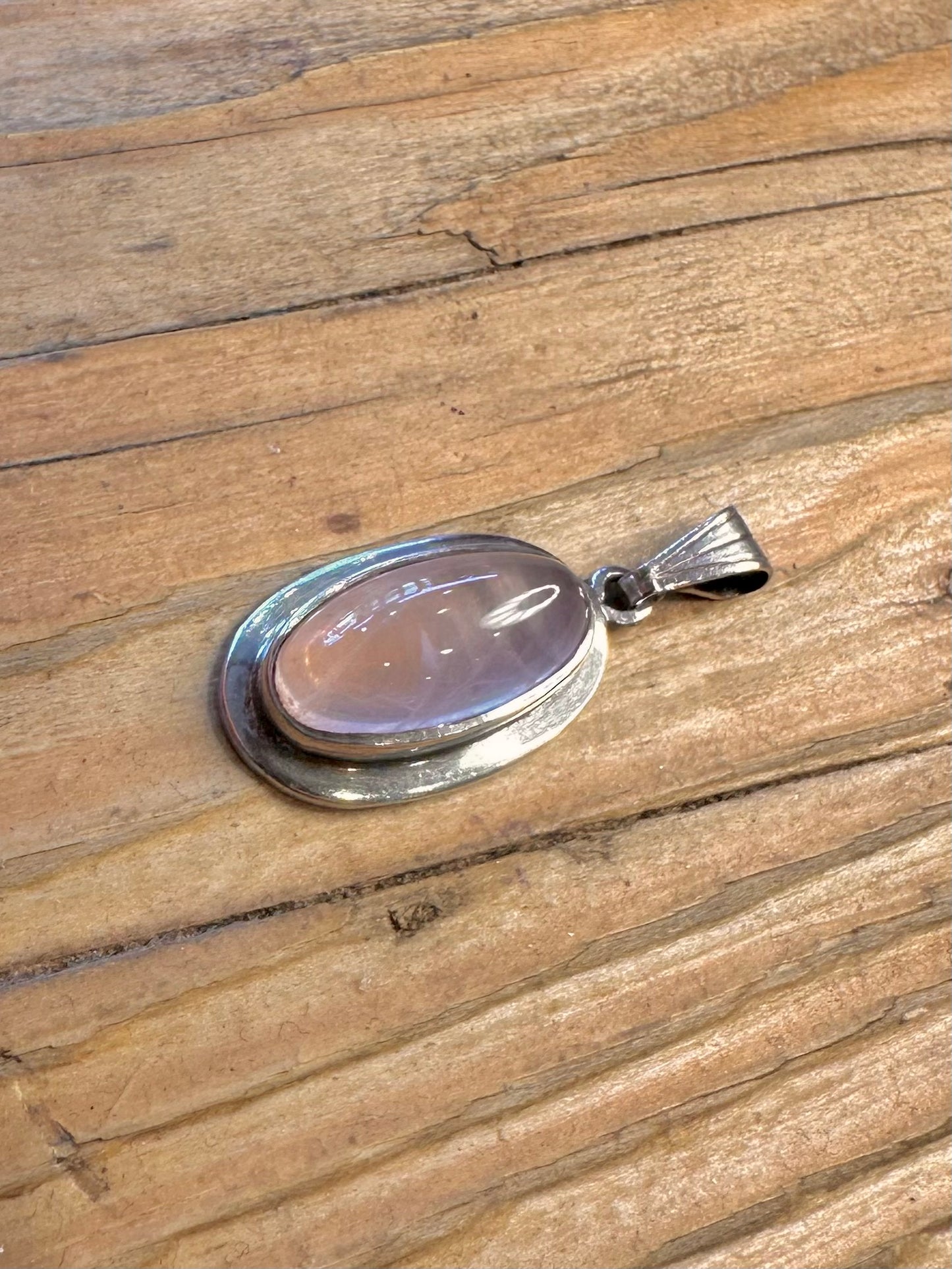 Rose Quarts Oval 925 Sterling Silver Pendant