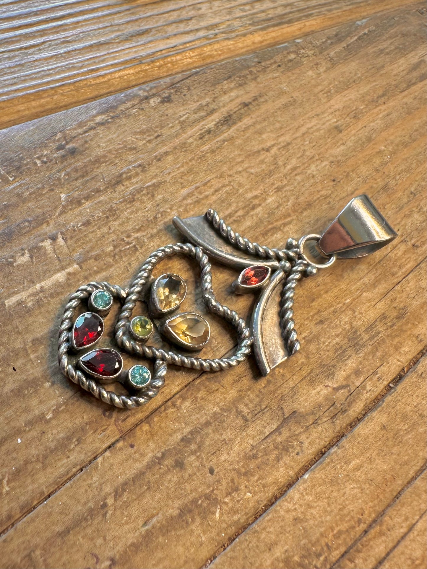 Ornate Multi Gemstone 925 Sterling Silver Pendant