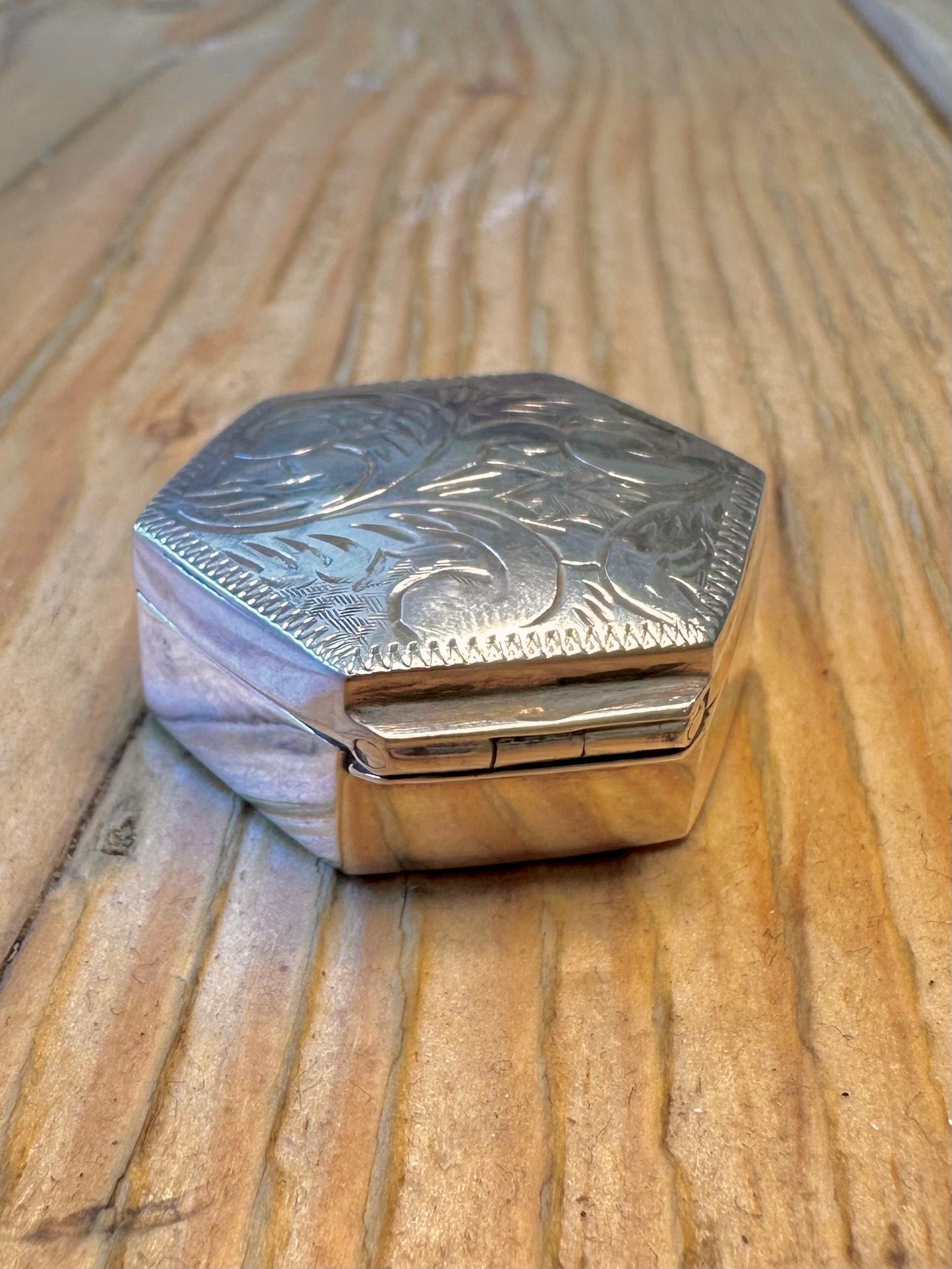 Engraved 1981 Hexagon Pill Box 925 Sterling Silver Collectable