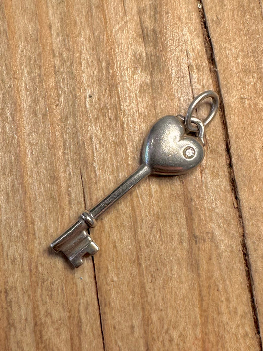 Vintage Tiffany & Co Diamond Key 925 Sterling Silver Pendant