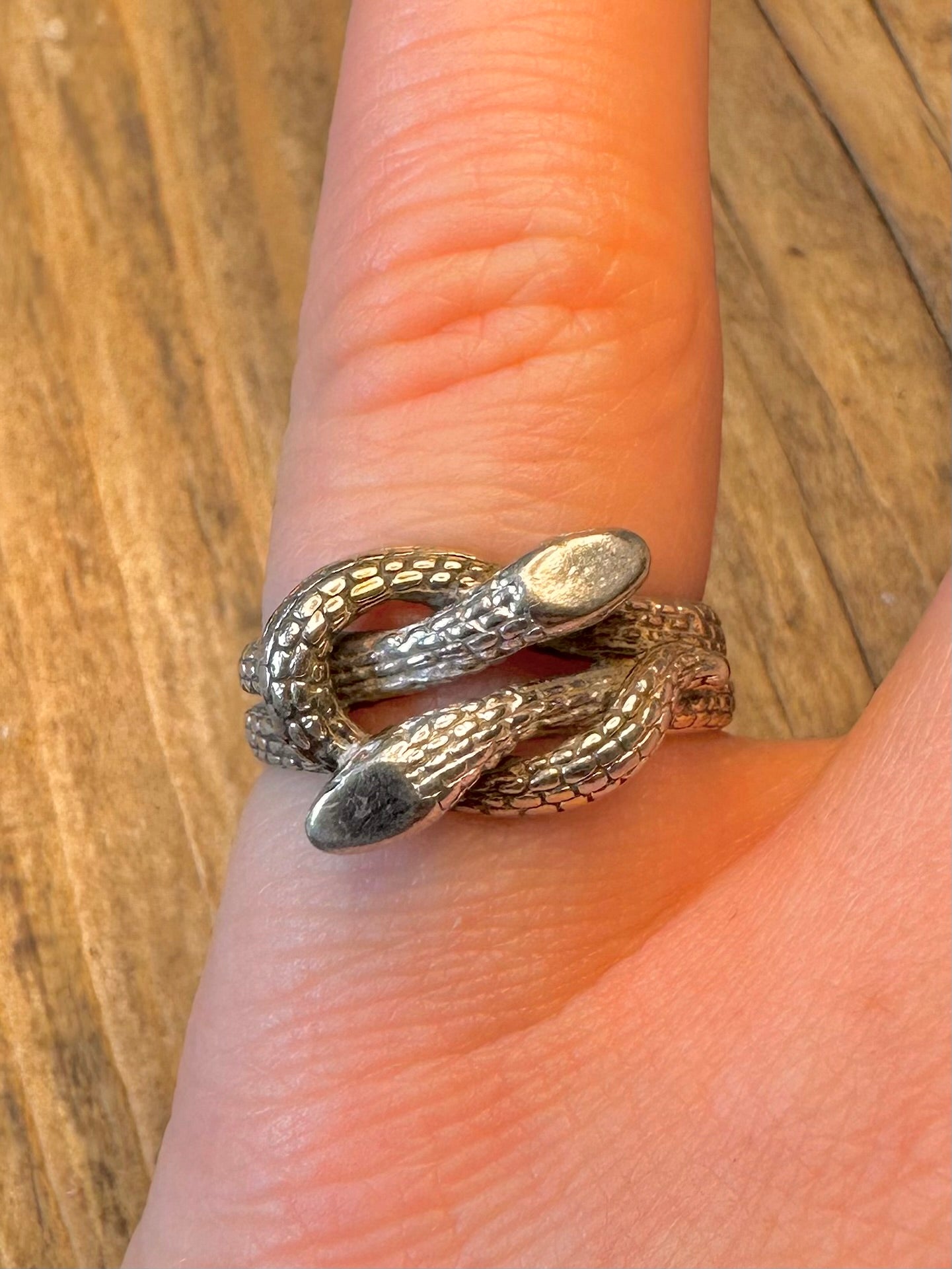 Coiled Snakes Textured 925 Sterling Silver Size N Ring