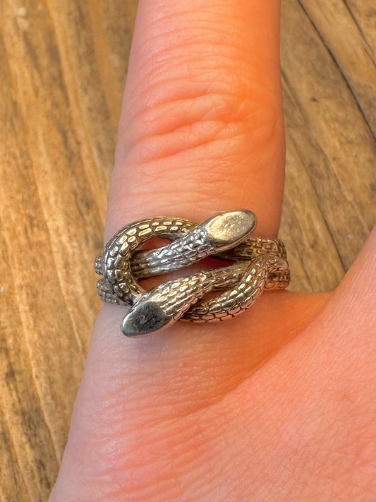 Coiled Snakes Textured 925 Sterling Silver Size N Ring