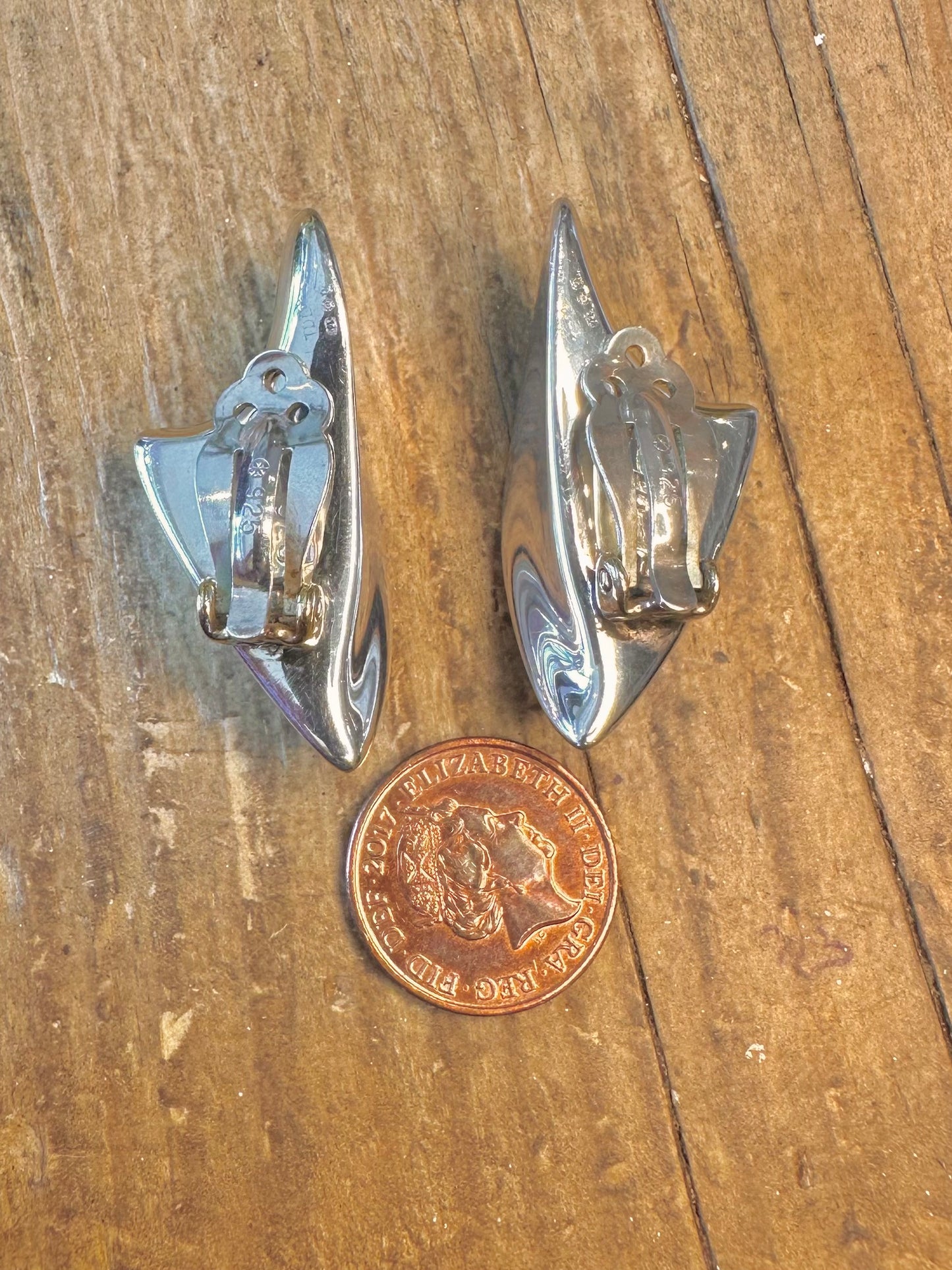 Abstract 1998 Shaped Maker TDLd Clip On Gold on Silver 925 Sterling Silver Earrings