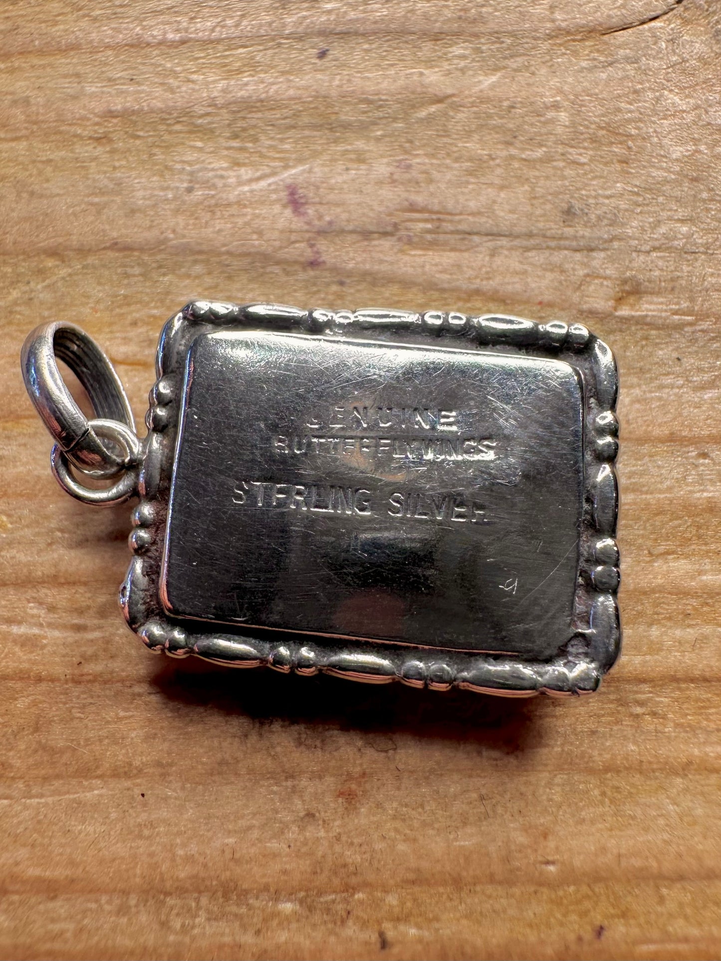 Vintage Butterfly Wing Textured Rectangle 925 Sterling Silver Pendant