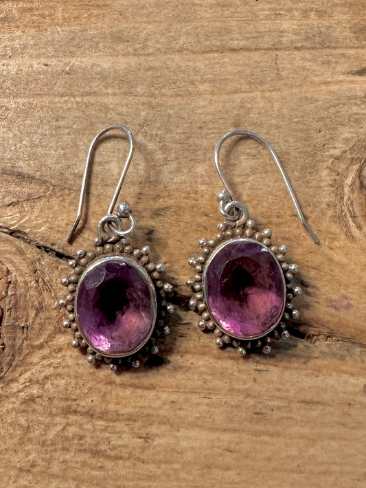 Vintage Amethyst Boho 925 Silver Earrings