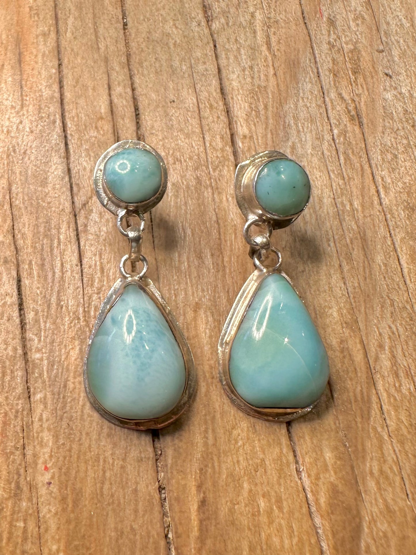Vintage Larimar Dangle 925 Sterling Silver Earrings