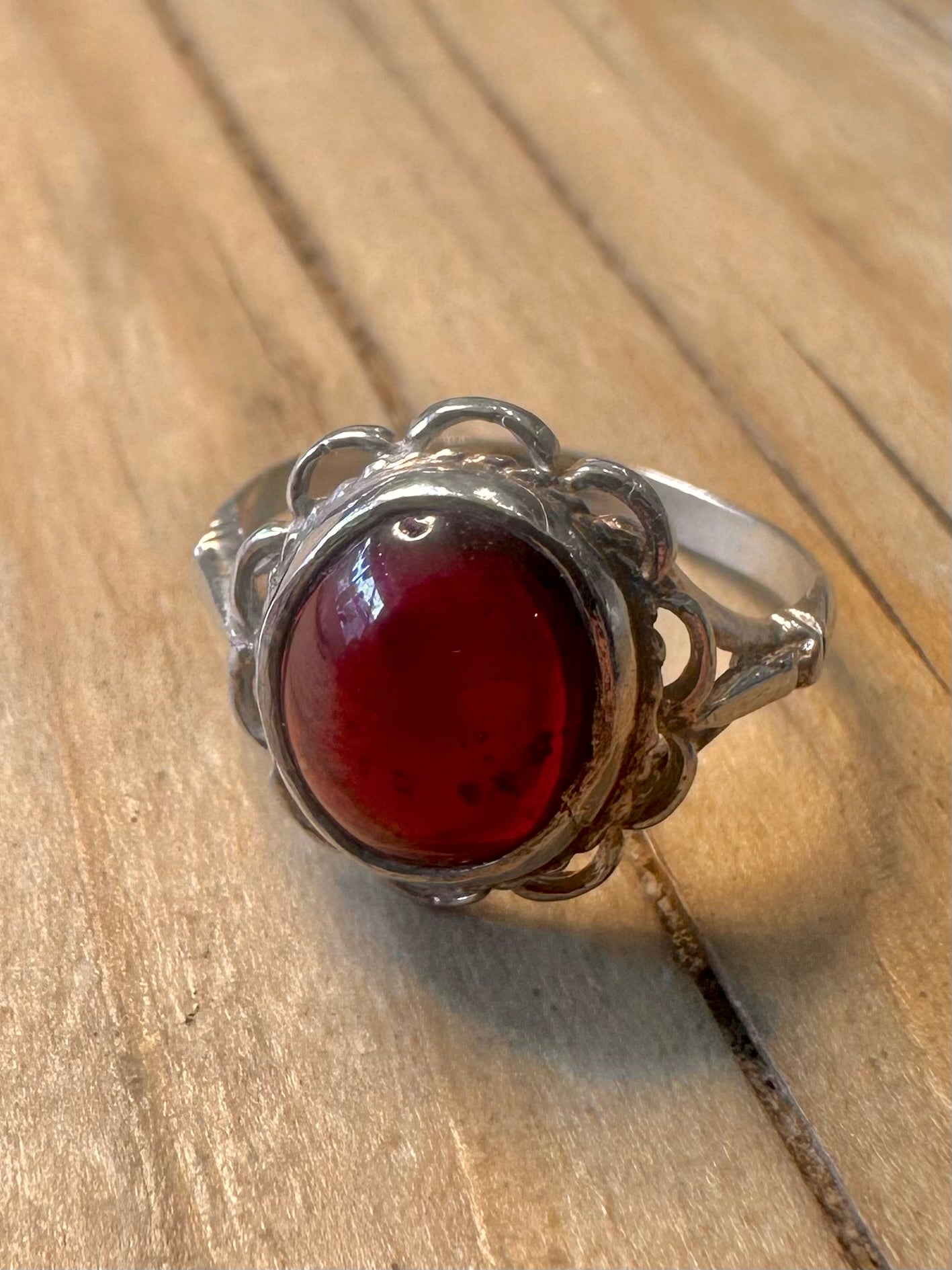 Vintage Garnet 925 Silver Size M Ring