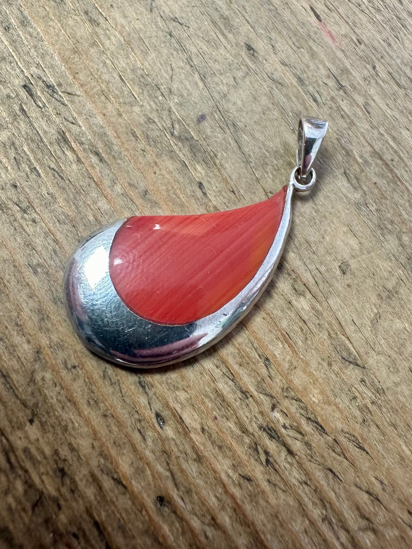 Abstract Polished Coral 925 Silver Pendant