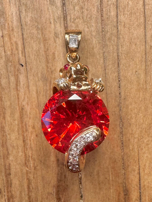 Modern Tiger Red and White Stone Gold on 925 Sterling Silver Pendant
