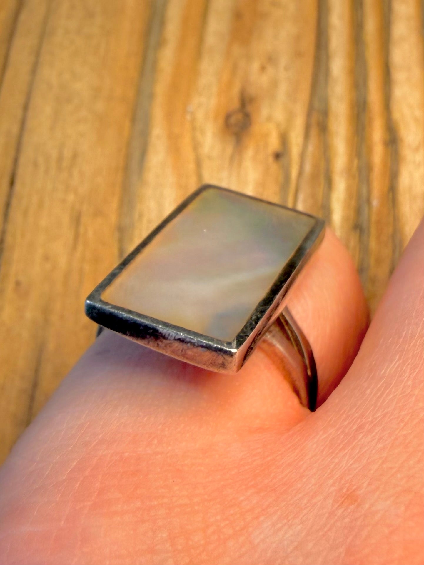 Mother of Pearl Rectangle 925 Sterling Silver Size N1/2 Ring