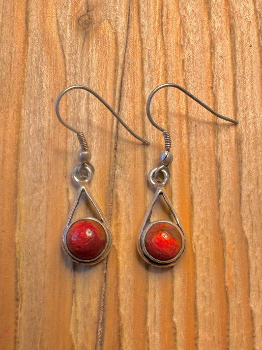 Vintage Coral Dangle 925 Sterling Silver Earrings