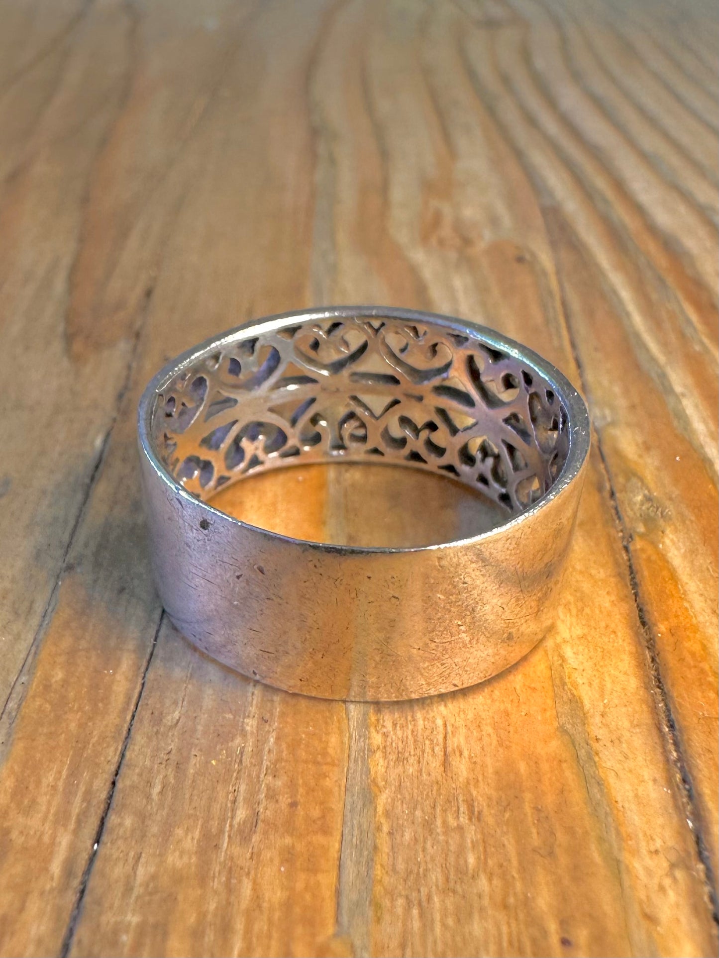 Wide Filigree Band 925 Sterling Silver Size V1/2 Ring