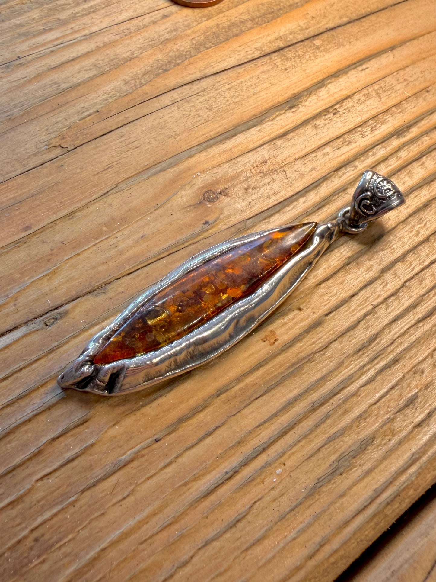 Handmade Abstract Amber 925 Sterling Silver Pendant