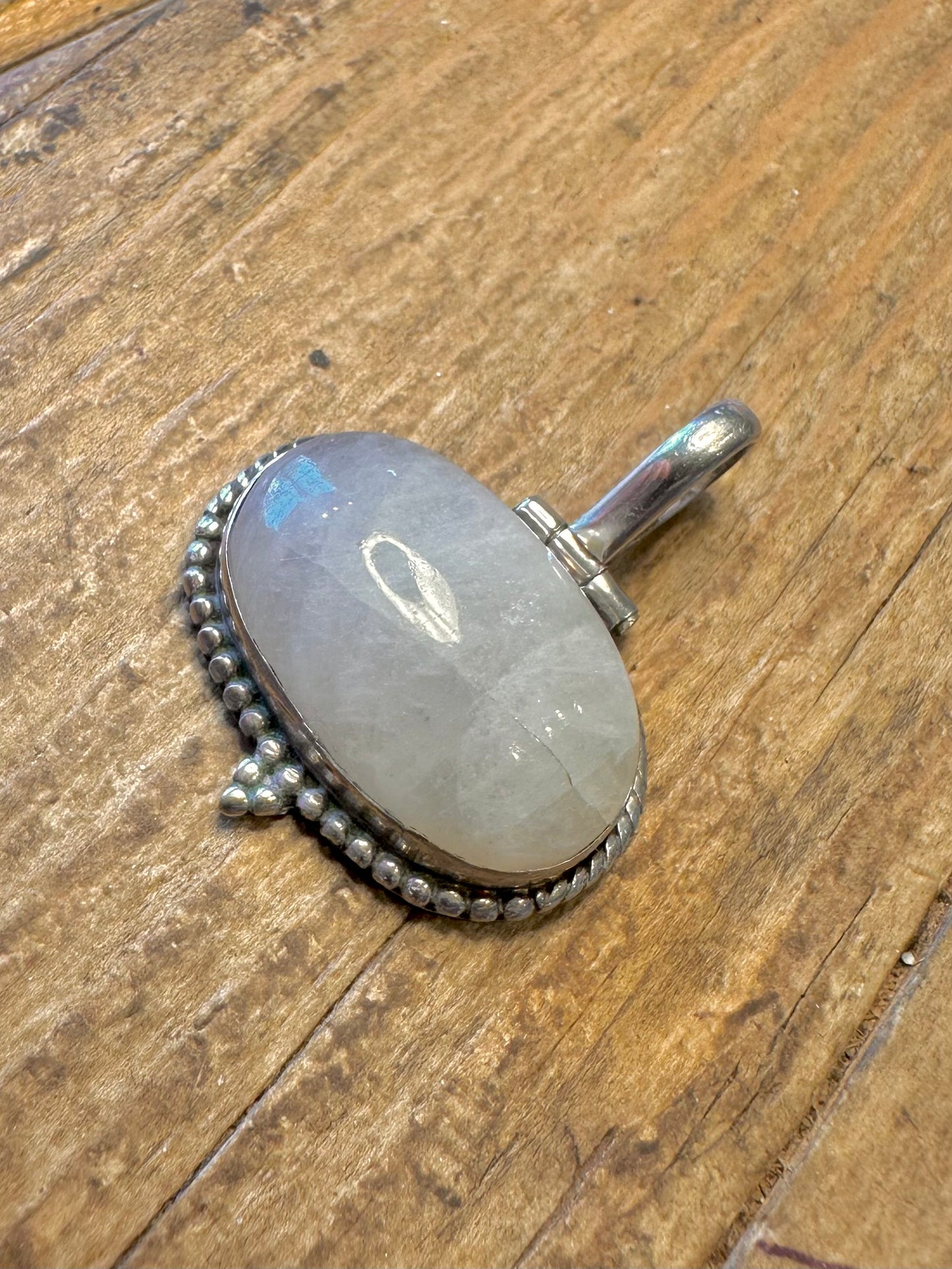 Moonstone Beaded Border 925 Sterling Silver Pendant