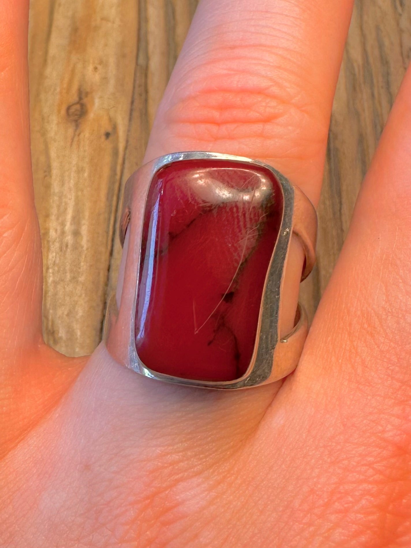 Polished Red Jasper 925 Sterling Silver Size T1\2 Ring