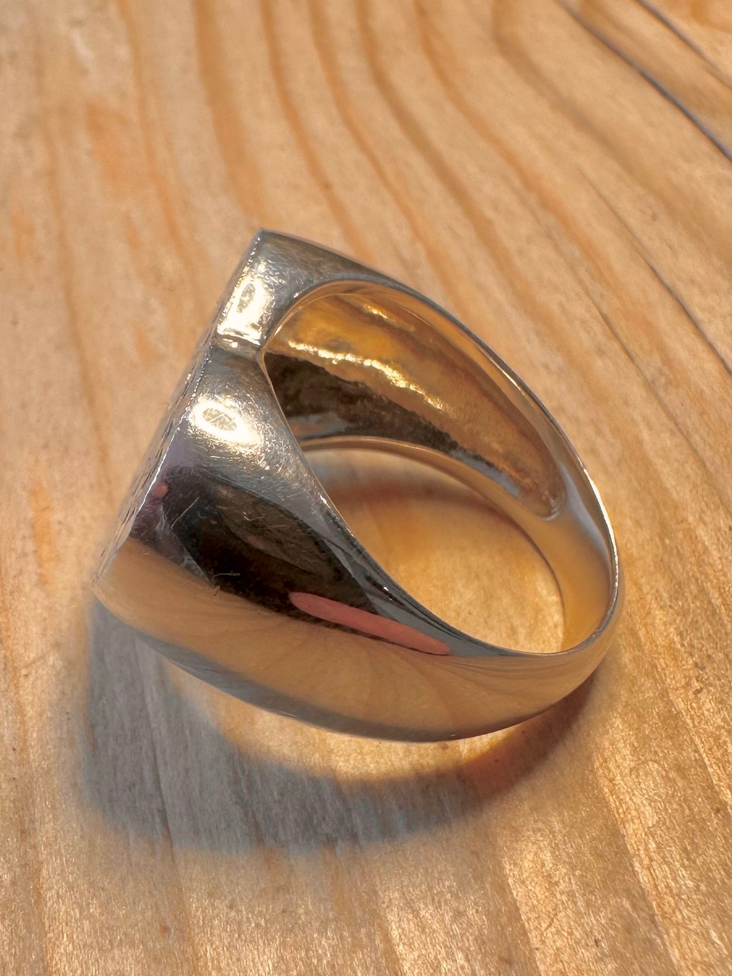 Modernist Hammered Heart 925 Silver Size R1/2 Ring