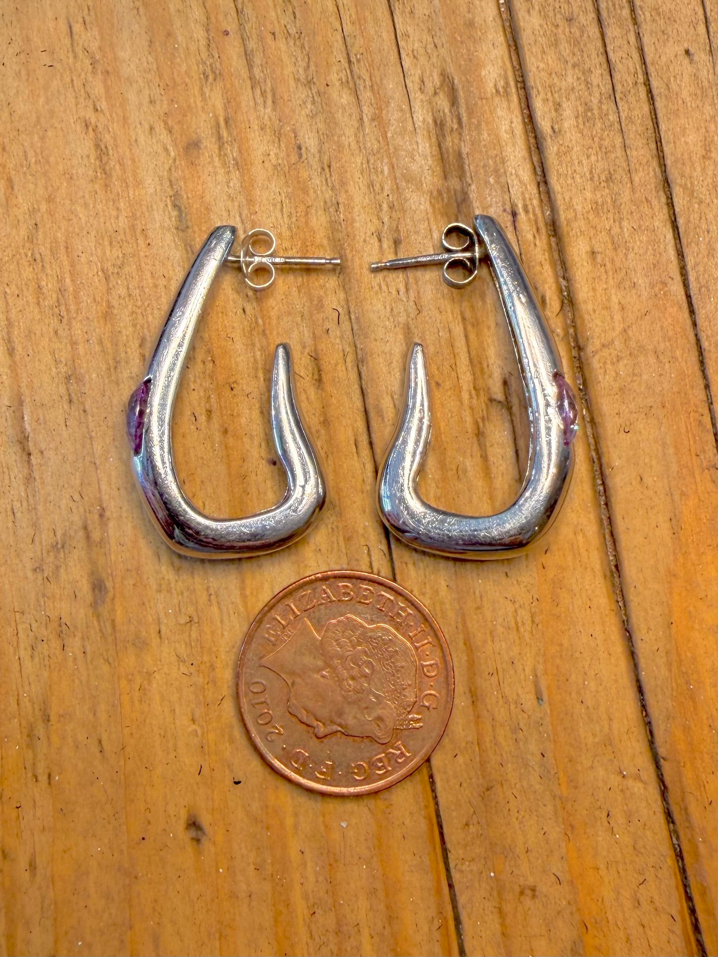 Modern Sculpture Purple Stone 925 Sterling Silver Earrings