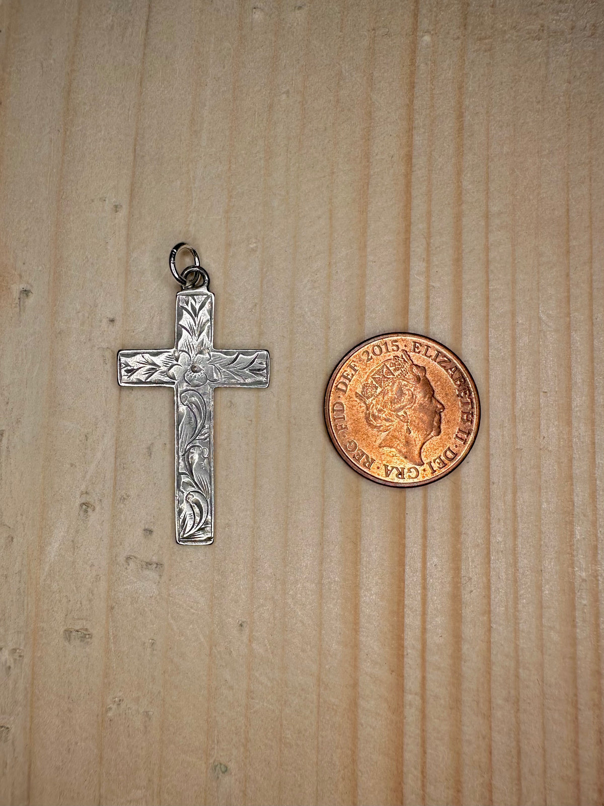 Ornate 1899 Engraved Flower Cross 925 Sterling Silver Pendant