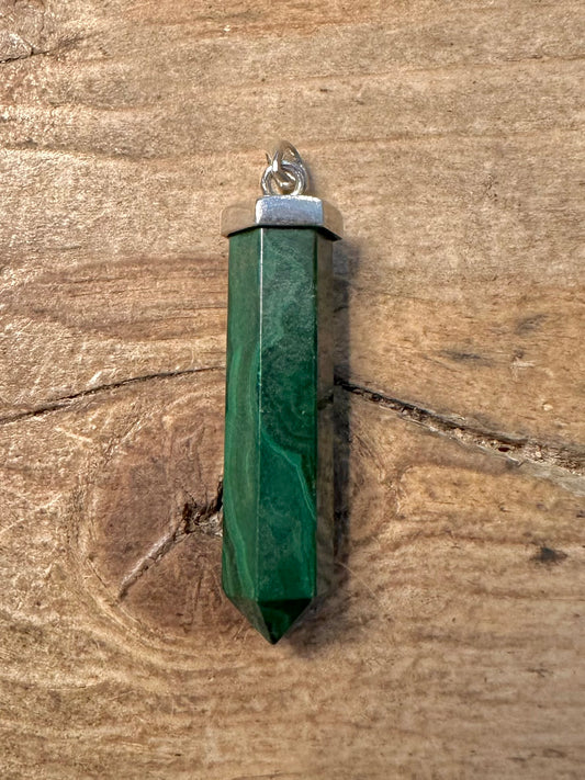 Vintage Malachite Pillar 925 Silver Pendant