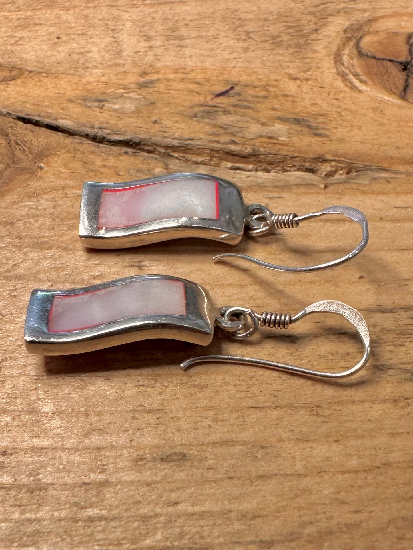 Abstract Pink Mother of Pearl 925 Silver Earrings