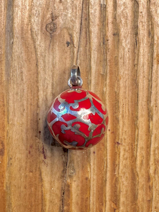 Red Decorative Chime Ball 925 Sterling Silver Pendant