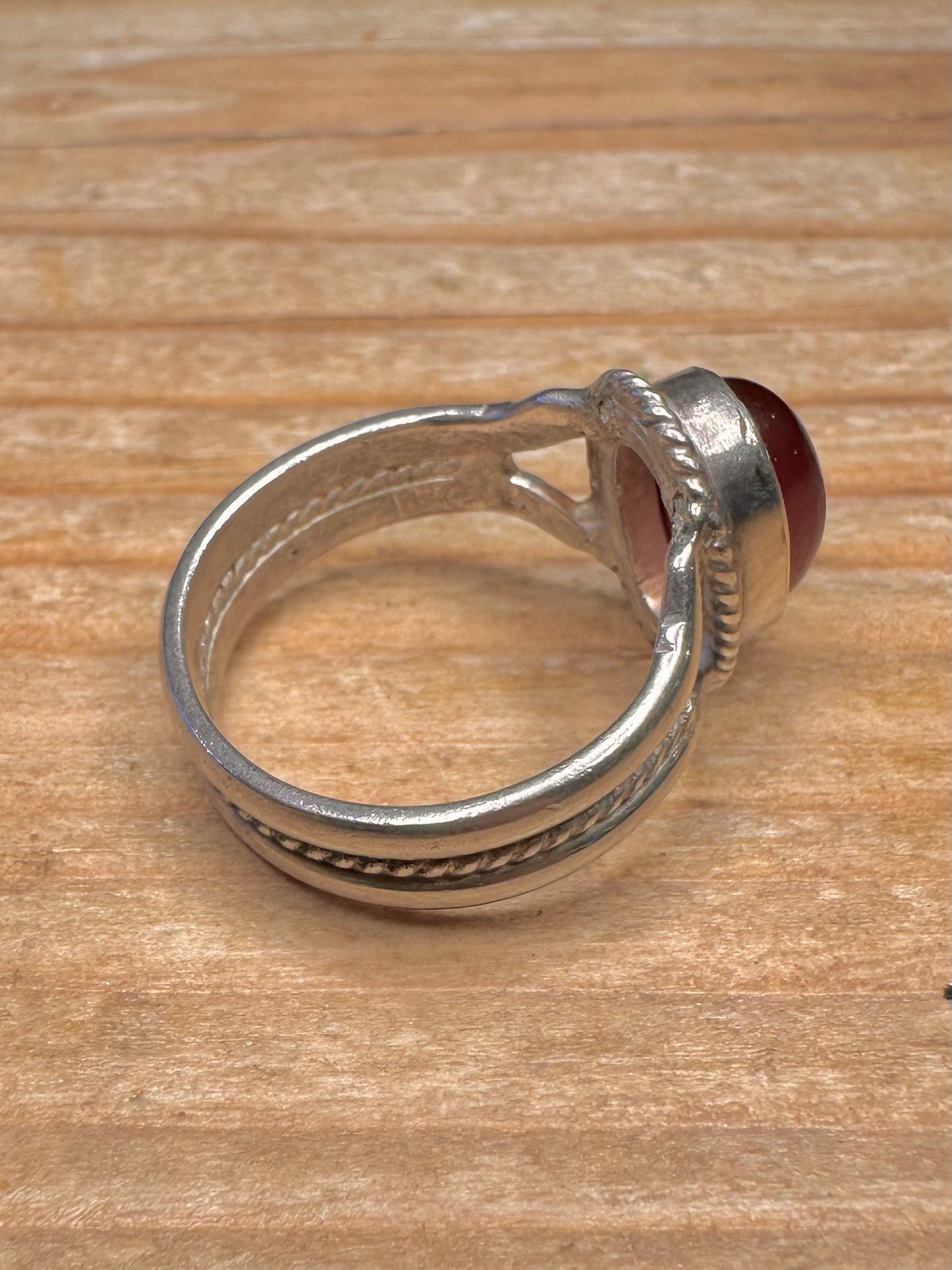 Vintage Red Carnelian Boho Style 935 Sterling Silver Size O Ring