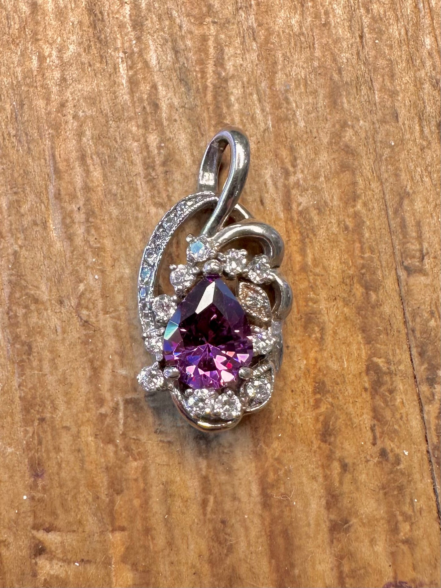 Purple Teardrop and CZ Stone 925 Sterling Silver Pendant