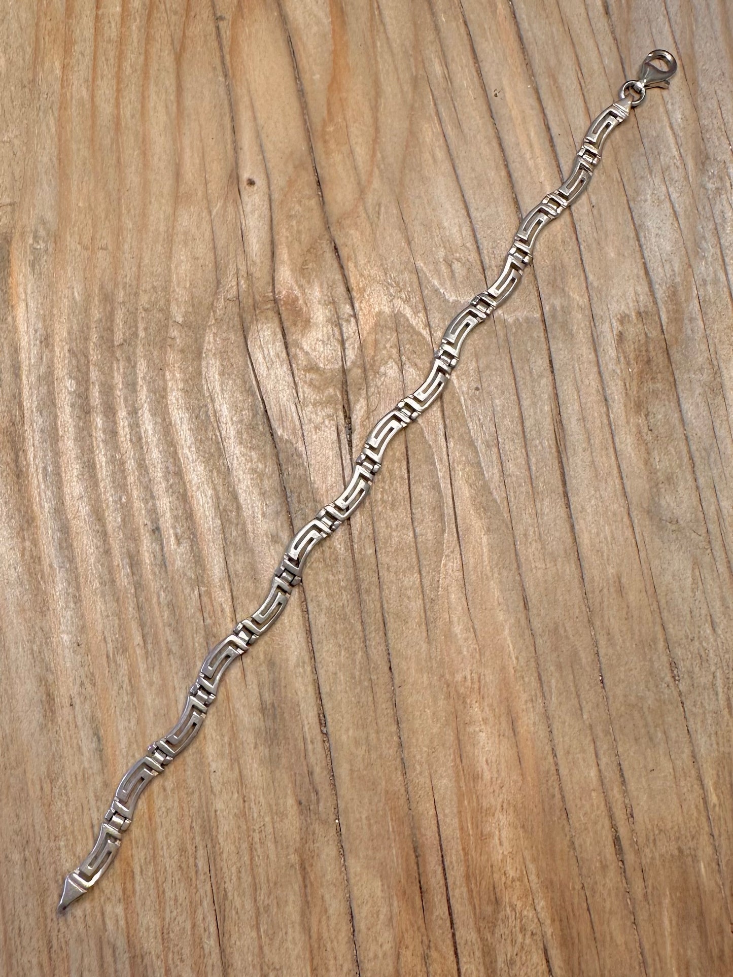 Vintage Wavy Greek Key 925 Sterling Silver 7.1 inch Bracelet