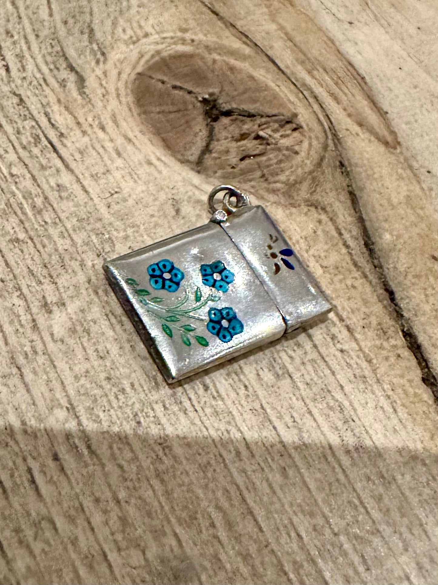 Vintage Enamel Calling Card Case 925 Silver Pendant