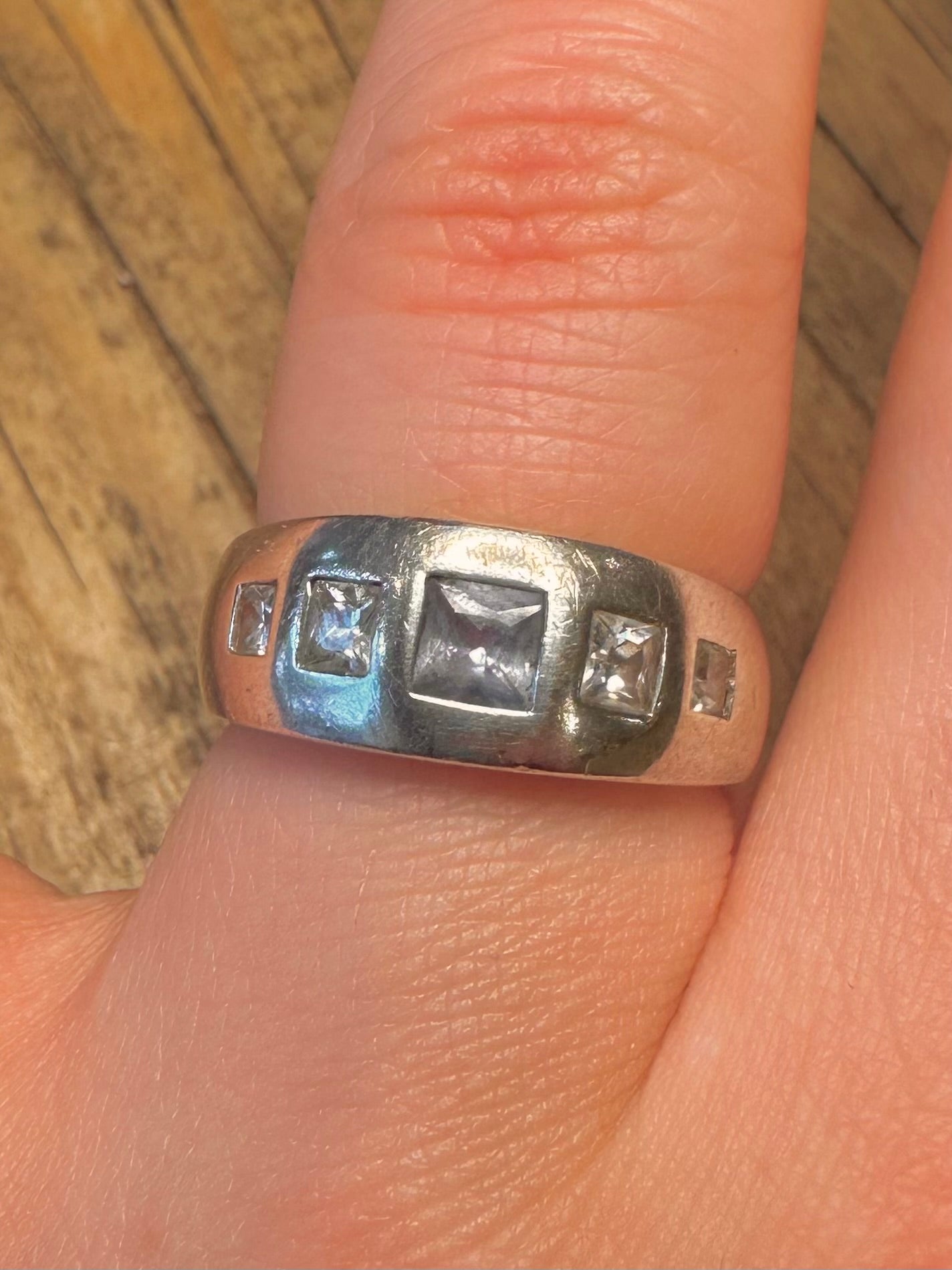 Blue and White CZ 925 Sterling Silver Size O Ring