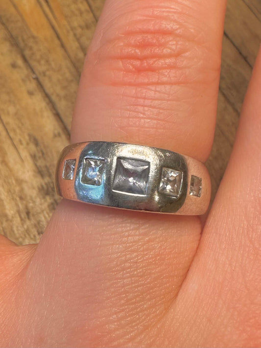 Blauer und weißer CZ 925 Sterling Silber Ring Größe O