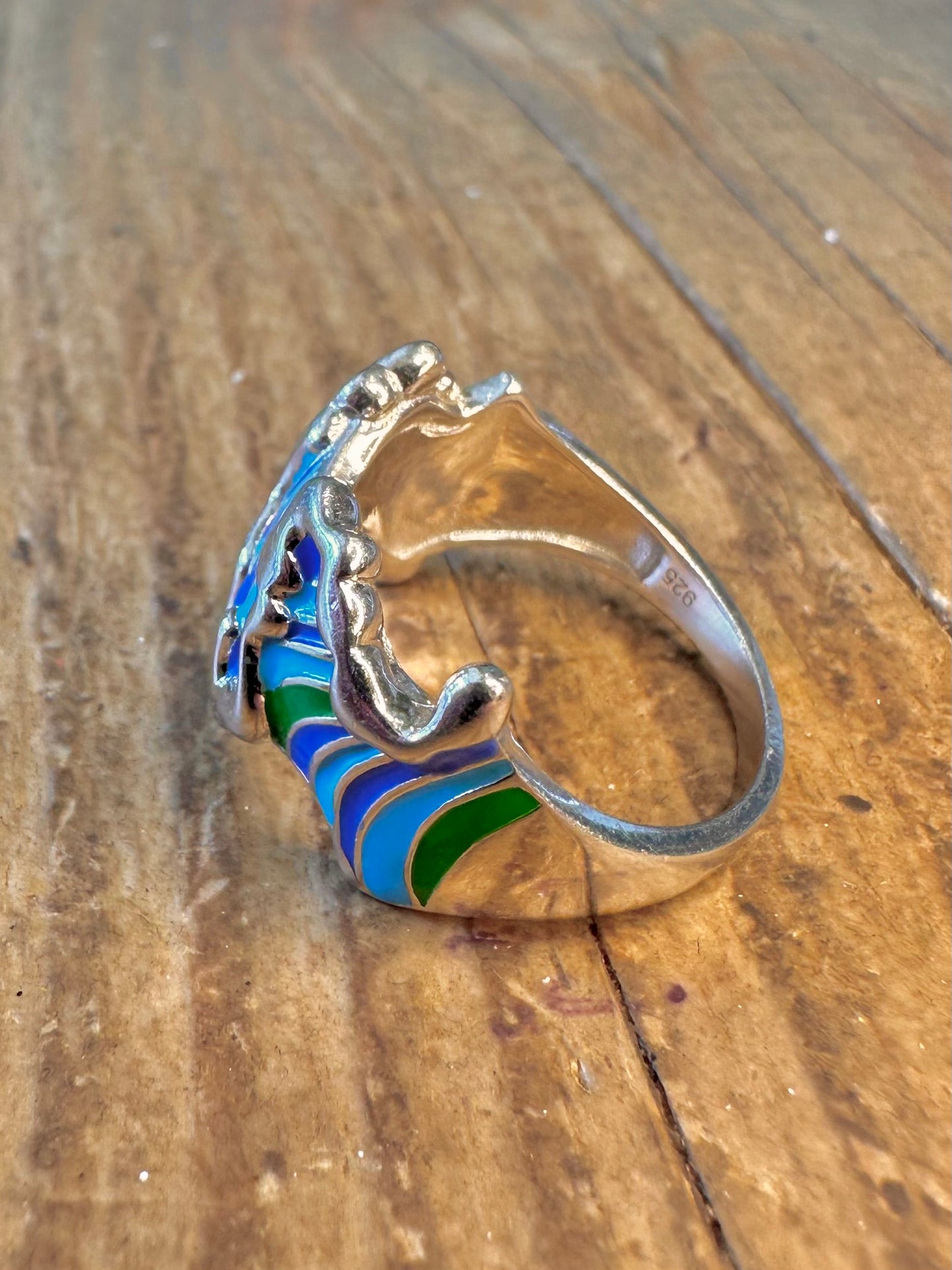Isabelle Liu Wavy Blue and Green Enamel 925 Sterling Silver Size Q 1/2 Ring